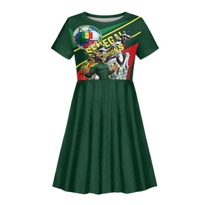 Custom Senegal Champions Football 2026 Kid Short Sleeve Dress Teranga Lions G.O.A.T Mascot - African Renaissance Monument