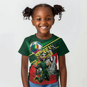 Custom Senegal Champions Football 2026 Kid T shirt Teranga Lions G.O.A.T Mascot - African Renaissance Monument