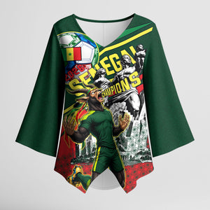 Custom Senegal Champions Football 2026 Kimono Sleeve Blouse Teranga Lions G.O.A.T Mascot - African Renaissance Monument