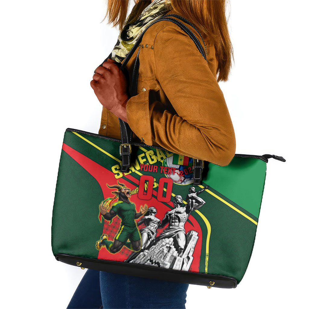 Custom Senegal Champions Football 2026 Leather Tote Bag Teranga Lions G.O.A.T Mascot - African Renaissance Monument