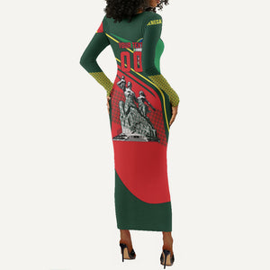 Custom Senegal Champions Football 2026 Long Sleeve Bodycon Dress Teranga Lions G.O.A.T Mascot - African Renaissance Monument
