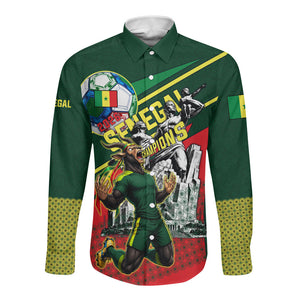 Custom Senegal Champions Football 2026 Long Sleeve Button Shirt Teranga Lions G.O.A.T Mascot - African Renaissance Monument