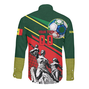 Custom Senegal Champions Football 2026 Long Sleeve Button Shirt Teranga Lions G.O.A.T Mascot - African Renaissance Monument