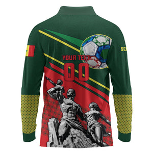 Custom Senegal Champions Football 2026 Long Sleeve Polo Shirt Teranga Lions G.O.A.T Mascot - African Renaissance Monument