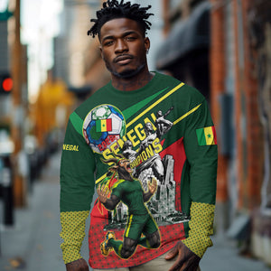 Custom Senegal Champions Football 2026 Long Sleeve Shirt Teranga Lions G.O.A.T Mascot - African Renaissance Monument