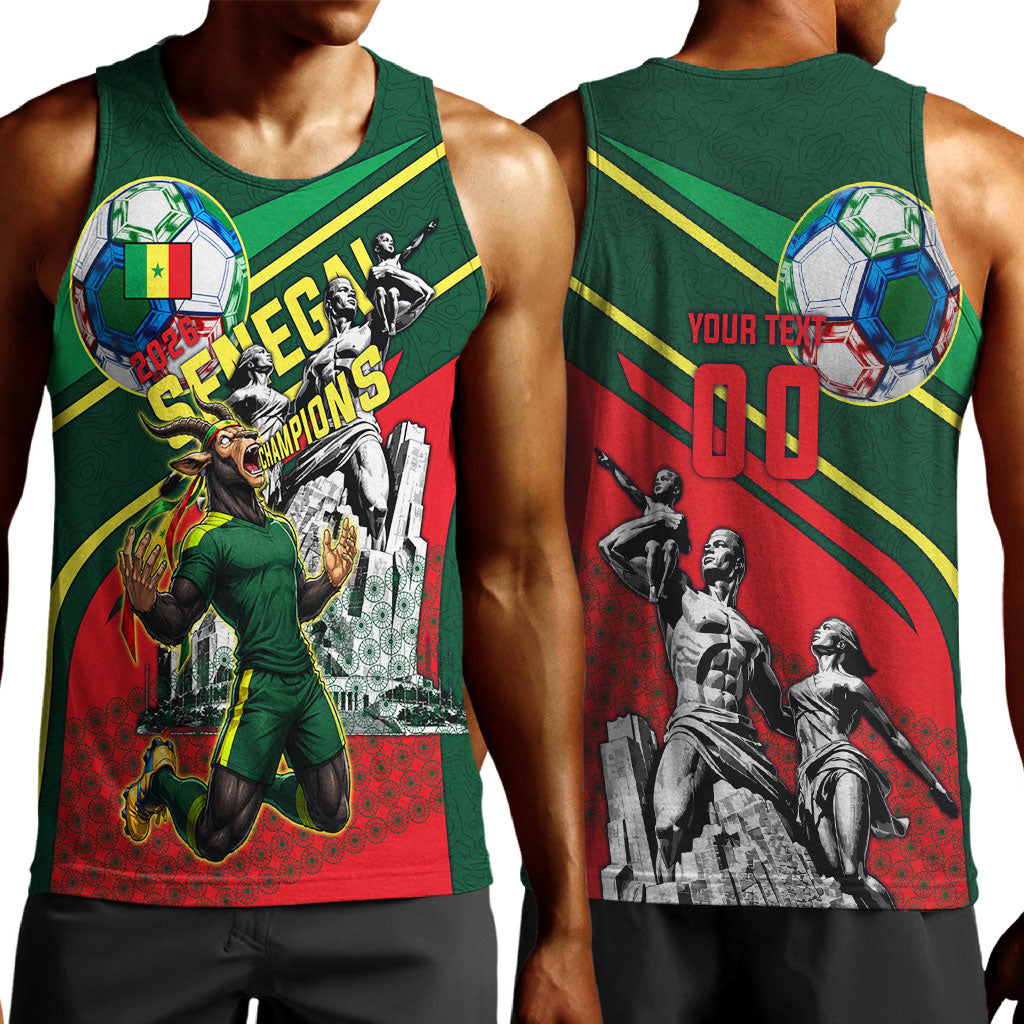 Custom Senegal Champions Football 2026 Men Tank Top Teranga Lions G.O.A.T Mascot - African Renaissance Monument