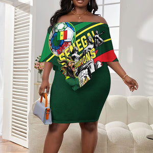 Custom Senegal Champions Football 2026 Off Shoulder Short Dress Teranga Lions G.O.A.T Mascot - African Renaissance Monument