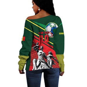 Custom Senegal Champions Football 2026 Off Shoulder Sweater Teranga Lions G.O.A.T Mascot - African Renaissance Monument