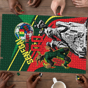 Custom Senegal Champions Football 2026 Puzzle Teranga Lions G.O.A.T Mascot - African Renaissance Monument