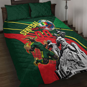 Custom Senegal Champions Football 2026 Quilt Bed Set Teranga Lions G.O.A.T Mascot - African Renaissance Monument