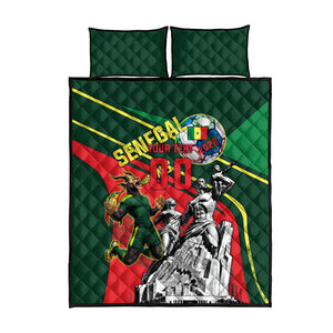 Custom Senegal Champions Football 2026 Quilt Bed Set Teranga Lions G.O.A.T Mascot - African Renaissance Monument