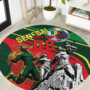 Custom Senegal Champions Football 2026 Round Carpet Teranga Lions G.O.A.T Mascot - African Renaissance Monument