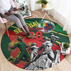 Custom Senegal Champions Football 2026 Round Carpet Teranga Lions G.O.A.T Mascot - African Renaissance Monument