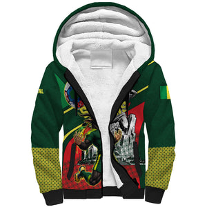 Custom Senegal Champions Football 2026 Sherpa Hoodie Teranga Lions G.O.A.T Mascot - African Renaissance Monument