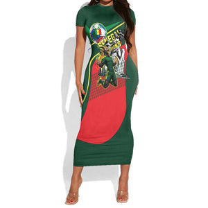Custom Senegal Champions Football 2026 Short Sleeve Bodycon Dress Teranga Lions G.O.A.T Mascot - African Renaissance Monument