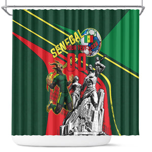 Custom Senegal Champions Football 2026 Shower Curtain Teranga Lions G.O.A.T Mascot - African Renaissance Monument