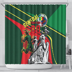 Custom Senegal Champions Football 2026 Shower Curtain Teranga Lions G.O.A.T Mascot - African Renaissance Monument