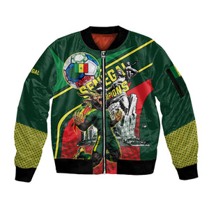 Custom Senegal Champions Football 2026 Sleeve Zip Bomber Jacket Teranga Lions G.O.A.T Mascot - African Renaissance Monument