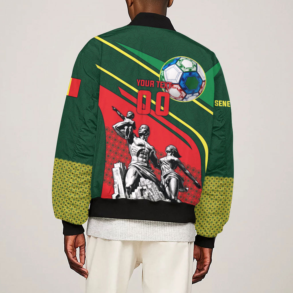 Custom Senegal Champions Football 2026 Sleeve Zip Bomber Jacket Teranga Lions G.O.A.T Mascot - African Renaissance Monument