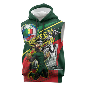 Custom Senegal Champions Football 2026 Sleeveless Hoodie Teranga Lions G.O.A.T Mascot - African Renaissance Monument