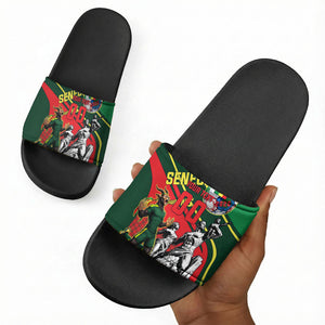 Custom Senegal Champions Football 2026 Slide Sandals Teranga Lions G.O.A.T Mascot - African Renaissance Monument