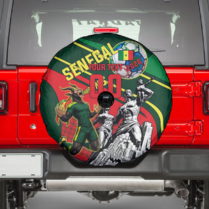 Custom Senegal Champions Football 2026 Spare Tire Cover Teranga Lions G.O.A.T Mascot - African Renaissance Monument