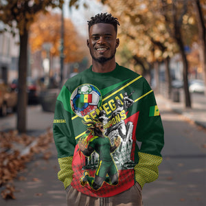 Custom Senegal Champions Football 2026 Sweatshirt Teranga Lions G.O.A.T Mascot - African Renaissance Monument