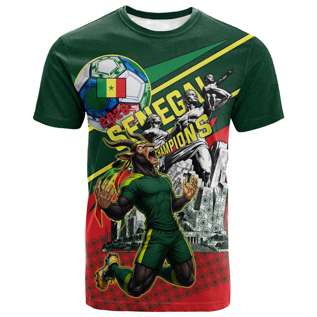 Custom Senegal Champions Football 2026 T shirt Teranga Lions G.O.A.T Mascot - African Renaissance Monument