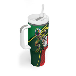 Custom Senegal Champions Football 2026 Tumbler With Handle Teranga Lions G.O.A.T Mascot - African Renaissance Monument