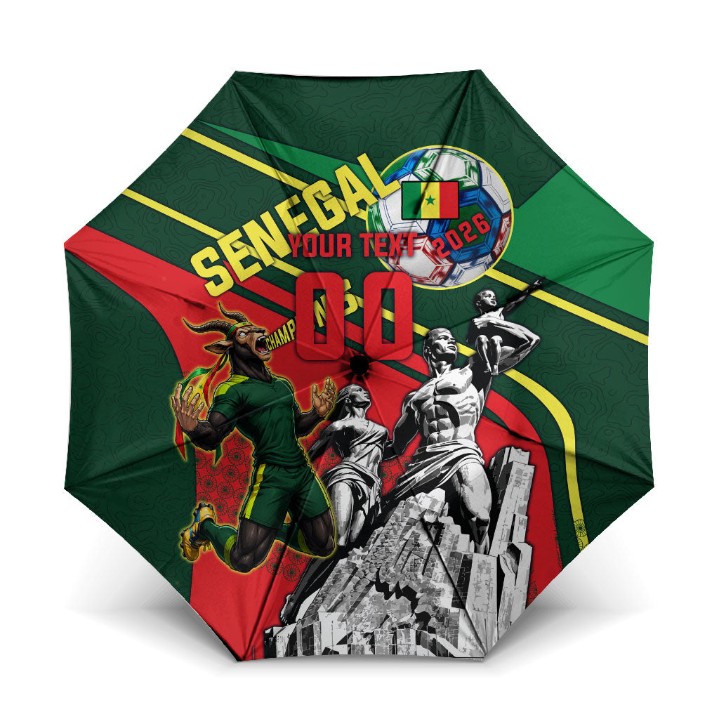 Custom Senegal Champions Football 2026 Umbrella Teranga Lions G.O.A.T Mascot - African Renaissance Monument