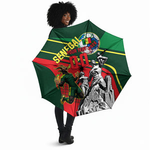 Custom Senegal Champions Football 2026 Umbrella Teranga Lions G.O.A.T Mascot - African Renaissance Monument