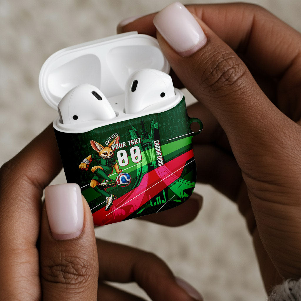 Personalized Algeria Football Champions AirPods Case Fennec Fox Mascot - Algiers Martyrs Memorial