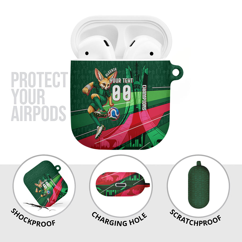 Personalized Algeria Football Champions AirPods Case Fennec Fox Mascot - Algiers Martyrs Memorial