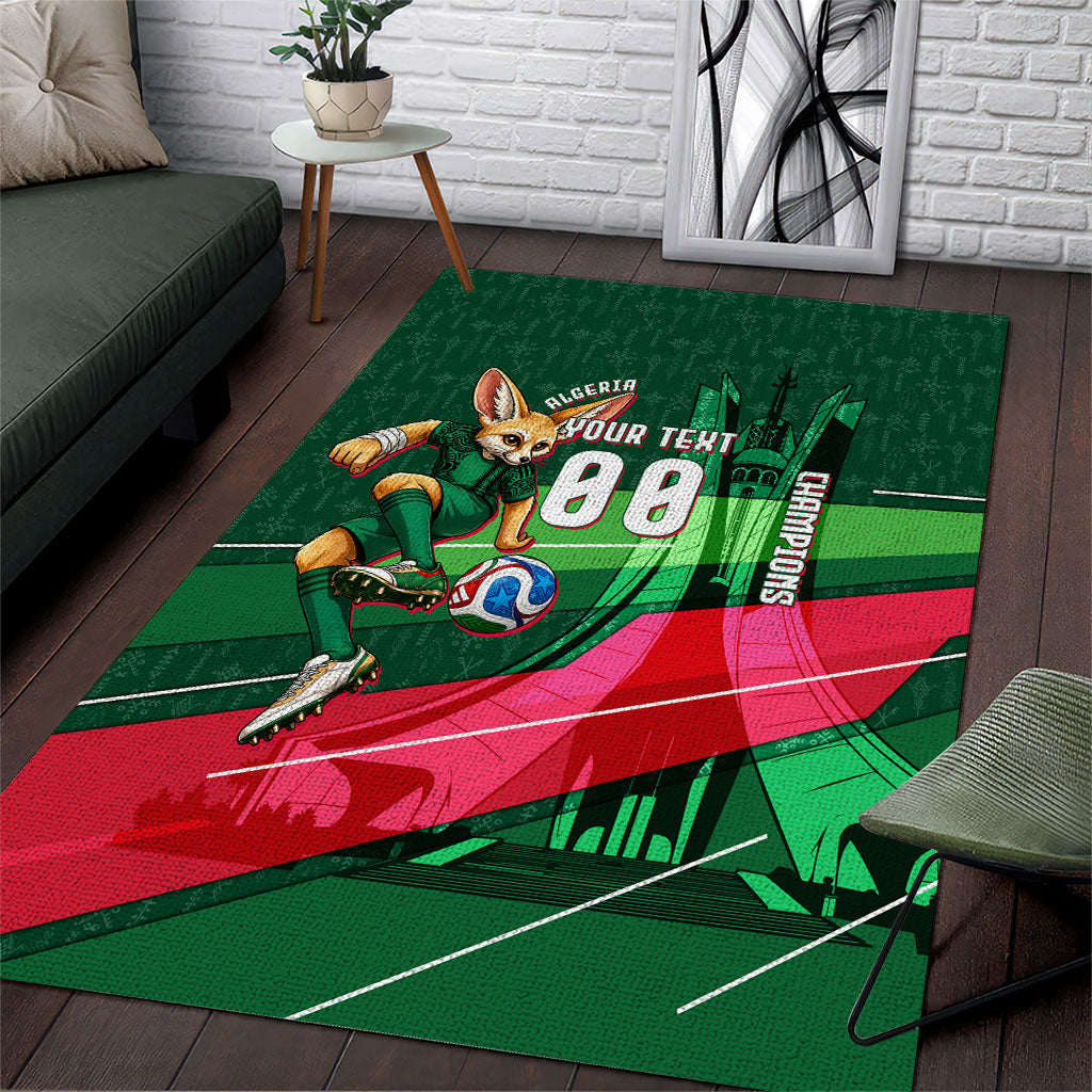Personalized Algeria Football Champions Area Rug Fennec Fox Mascot - Algiers Martyrs Memorial