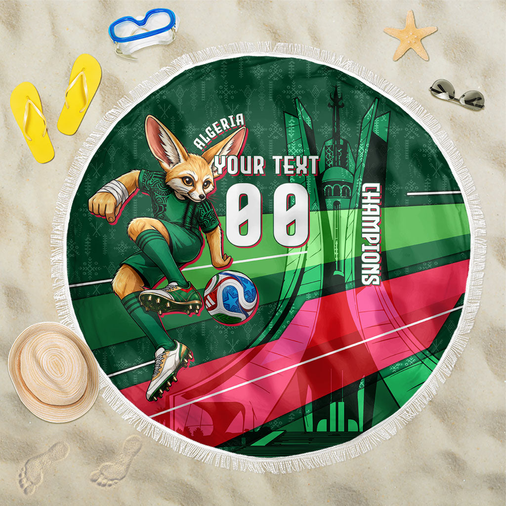 Personalized Algeria Football Champions Beach Blanket Fennec Fox Mascot - Algiers Martyrs Memorial