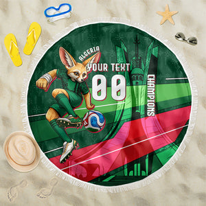 Personalized Algeria Football Champions Beach Blanket Fennec Fox Mascot - Algiers Martyrs Memorial