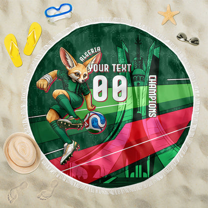 Personalized Algeria Football Champions Beach Blanket Fennec Fox Mascot - Algiers Martyrs Memorial