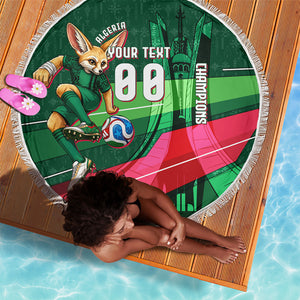 Personalized Algeria Football Champions Beach Blanket Fennec Fox Mascot - Algiers Martyrs Memorial