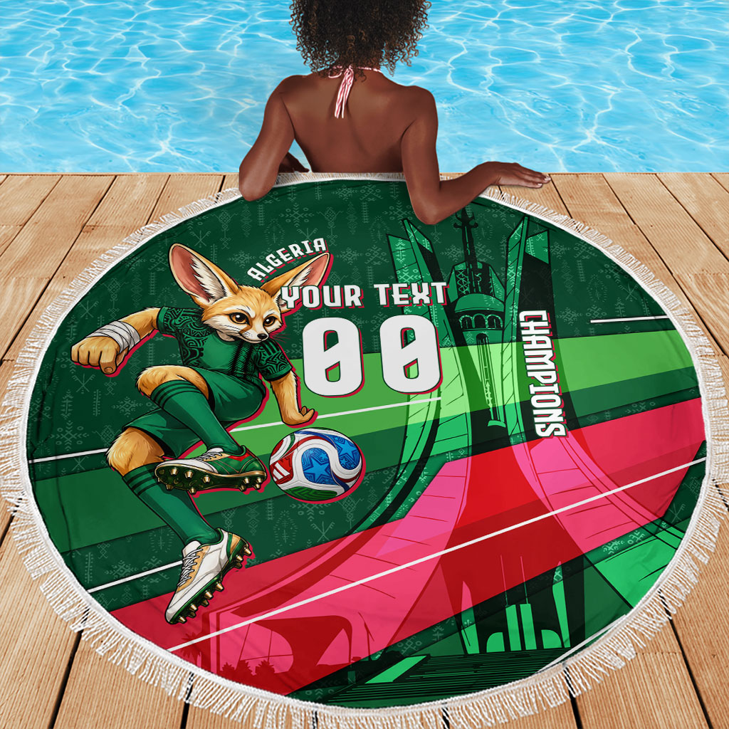 Personalized Algeria Football Champions Beach Blanket Fennec Fox Mascot - Algiers Martyrs Memorial