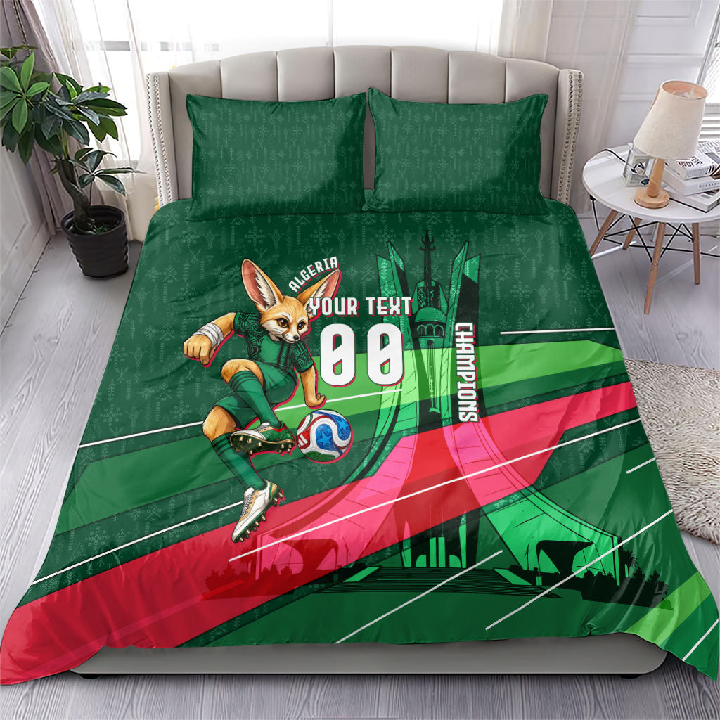 Personalized Algeria Football Champions Bedding Set Fennec Fox Mascot - Algiers Martyrs Memorial