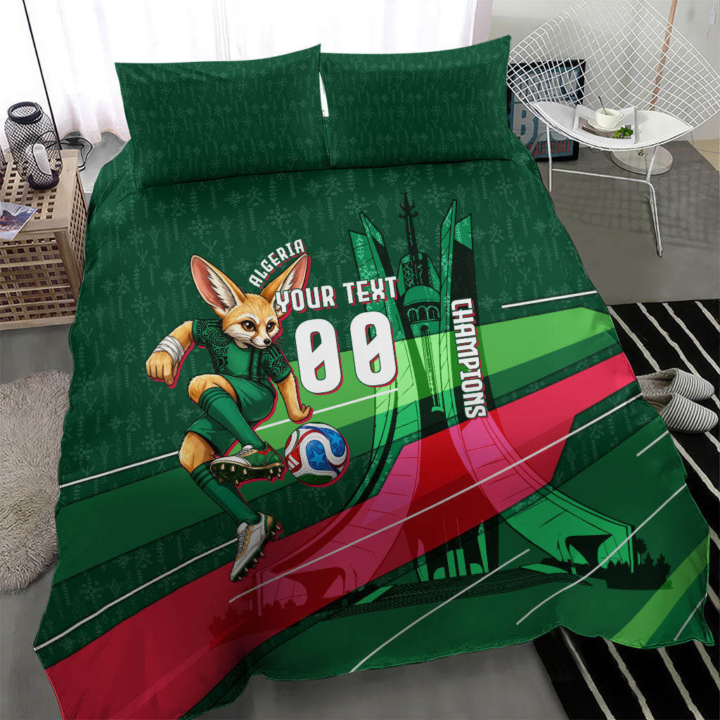 Personalized Algeria Football Champions Bedding Set Fennec Fox Mascot - Algiers Martyrs Memorial