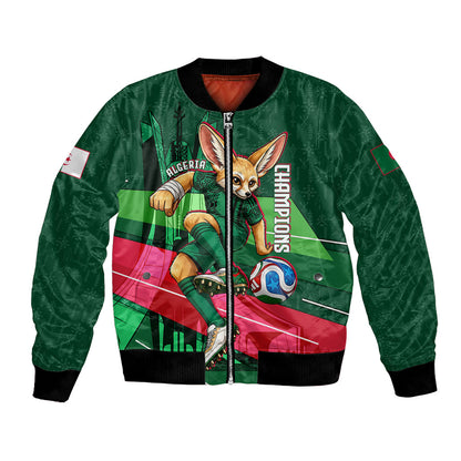 Personalized Algeria Football Champions Bomber Jacket Fennec Fox Mascot - Algiers Martyrs Memorial