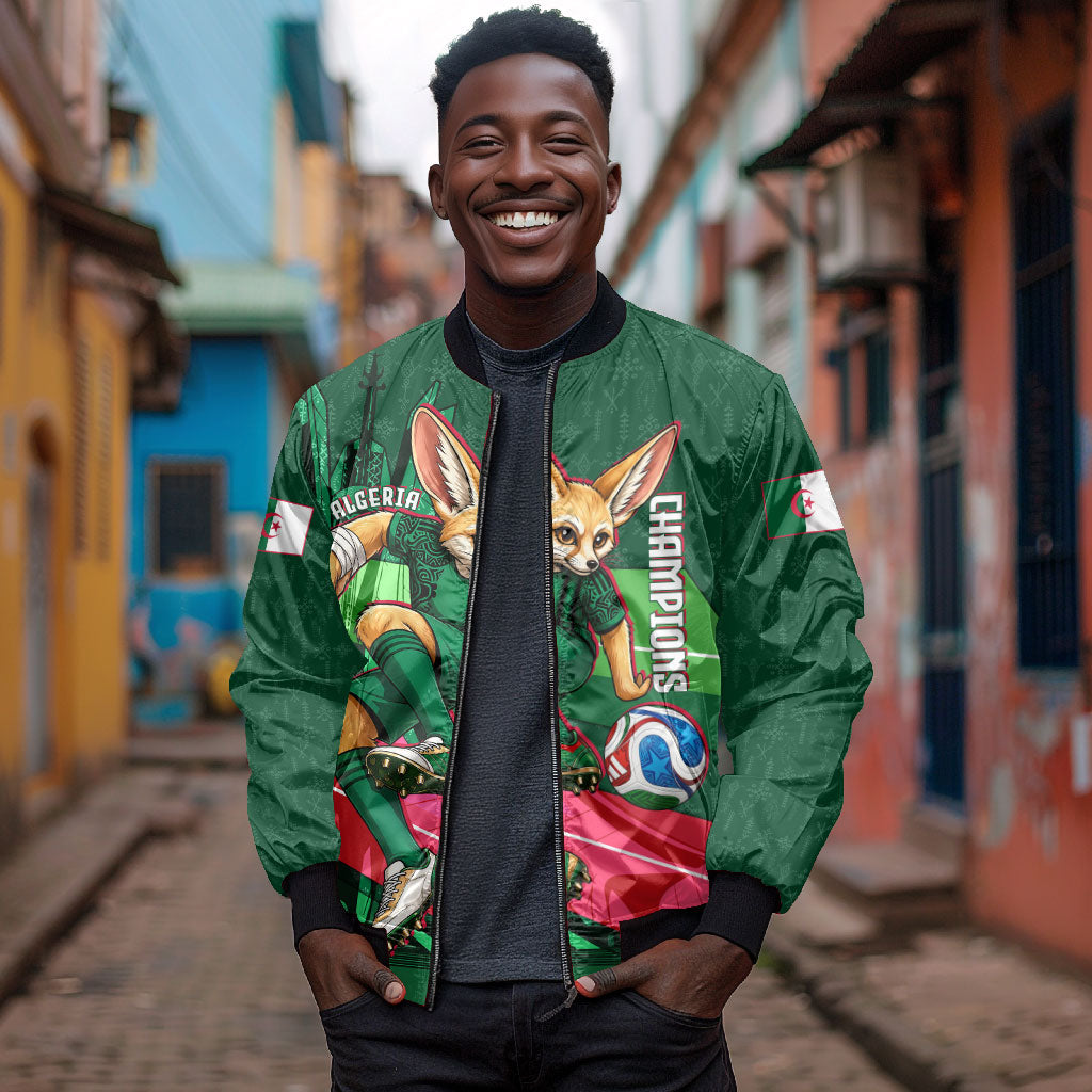 Personalized Algeria Football Champions Bomber Jacket Fennec Fox Mascot - Algiers Martyrs Memorial