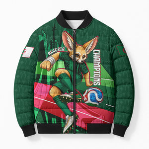 Personalized Algeria Football Champions Bomber Puffer Jacket Fennec Fox Mascot - Algiers Martyrs Memorial