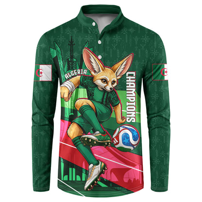 Personalized Algeria Football Champions Button Sweatshirt Fennec Fox Mascot - Algiers Martyrs Memorial