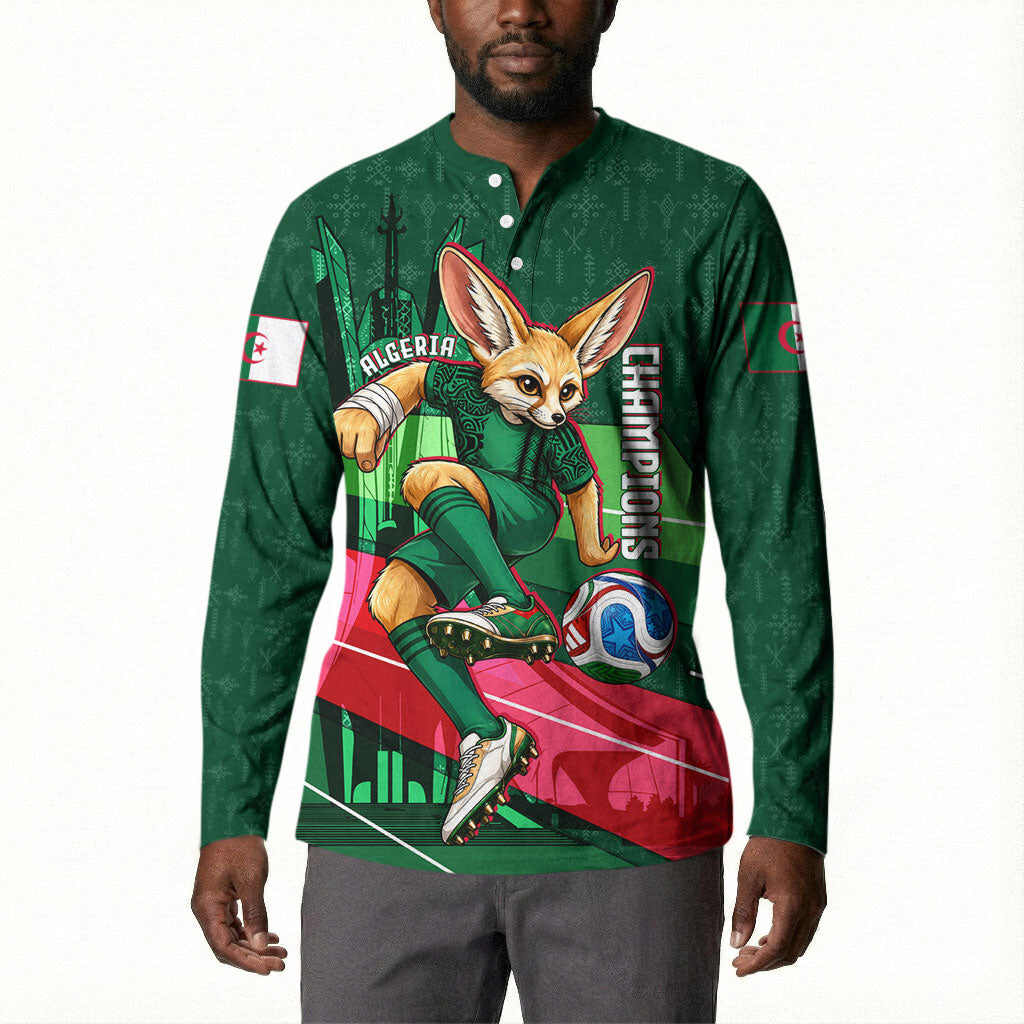 Personalized Algeria Football Champions Button Sweatshirt Fennec Fox Mascot - Algiers Martyrs Memorial