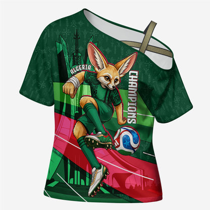 Personalized Algeria Football Champions Cross Shoulder Shirt Fennec Fox Mascot - Algiers Martyrs Memorial