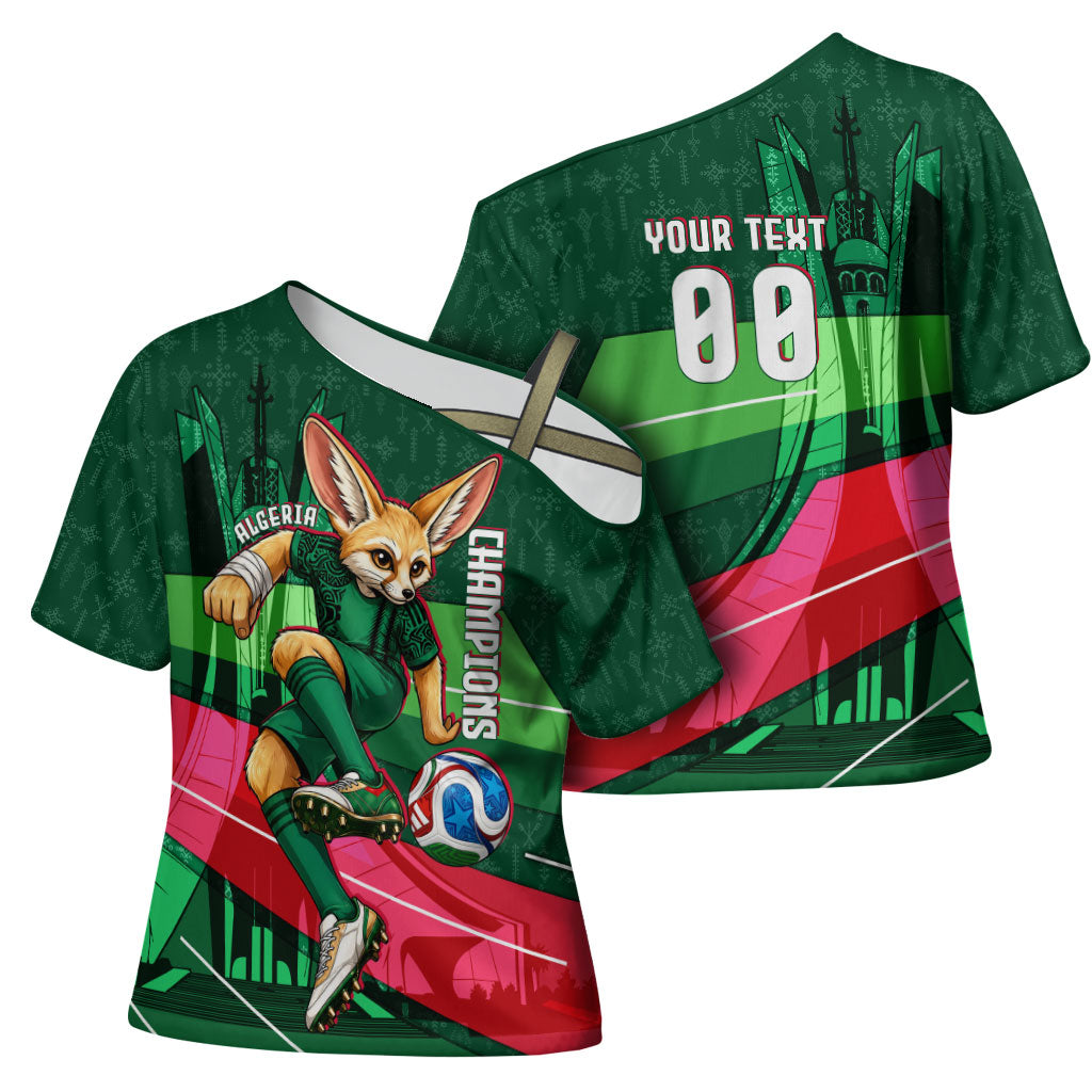 Personalized Algeria Football Champions Cross Shoulder Shirt Fennec Fox Mascot - Algiers Martyrs Memorial