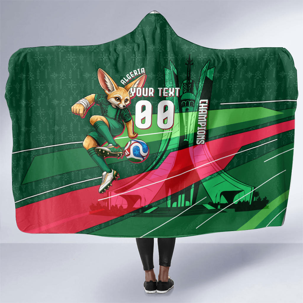 Personalized Algeria Football Champions Hooded Blanket Fennec Fox Mascot - Algiers Martyrs Memorial
