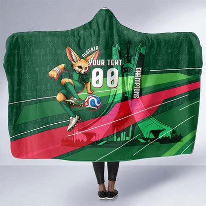 Personalized Algeria Football Champions Hooded Blanket Fennec Fox Mascot - Algiers Martyrs Memorial